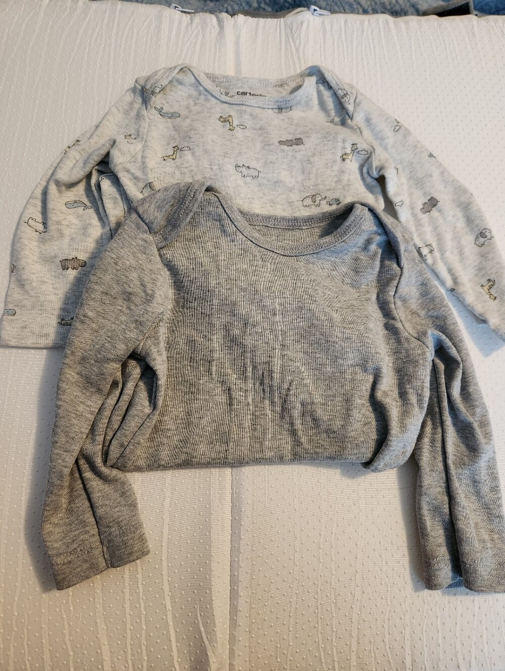 Carter's Light Gray & Heather Gray Long-Sleeve Onsies - 2-Pack
